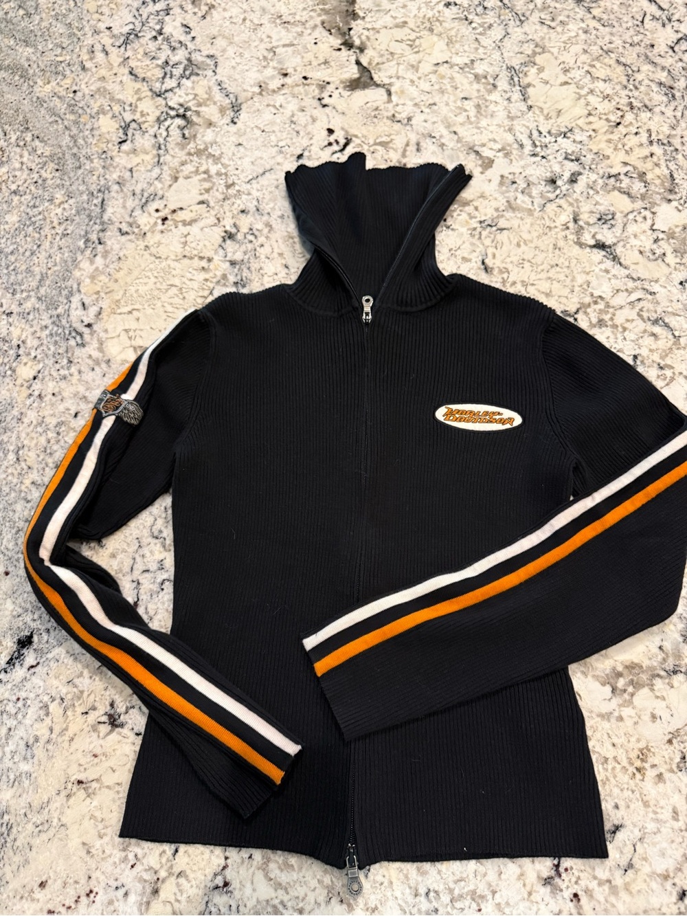 Harley-Davidson Black Ribbed Top with Orange Logo